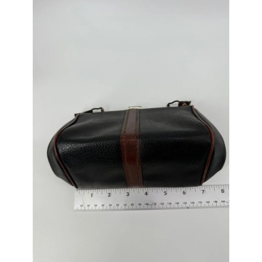 Vintage‎ Black Leather Clutch Purse Kiss Lock Frame Small Bag Women